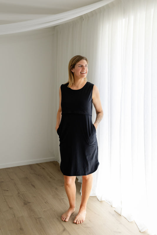 Black Sleeveless Breastfeeding Dress